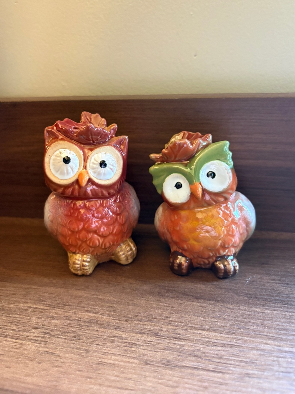 Cracker Barrel Ceramic Owl Salt & Pepper Shakers Whimsical Fall Kitchen Decor